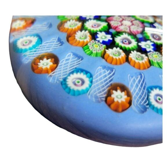 Early Blue Paul Ysart Lampwork Flower & Latticino Millefiori Garland Paperweight - Picture 2 of 6